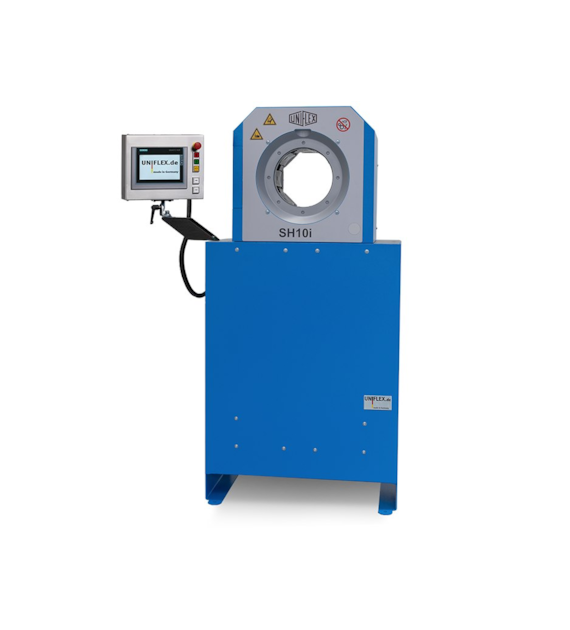 Zakuwarka elektryczna UNIFLEX z kompletem szczęk, do węży hydraulicznych 2  R15, przemysłowych 4 , siła zacisku 280 Ton, 400 VAC