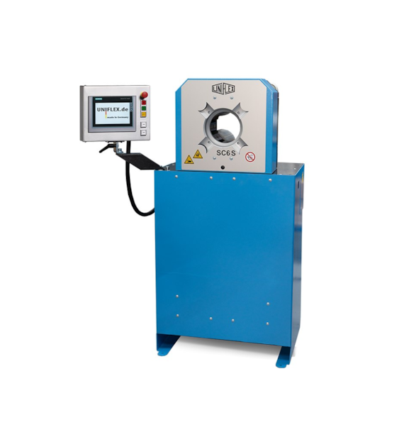 Zakuwarka elektryczna UNIFLEX z kompletem szczęk, do węży hydraulicznych 2  R15, przemysłowych 3 , siła zacisku 280 Ton, 400 VAC