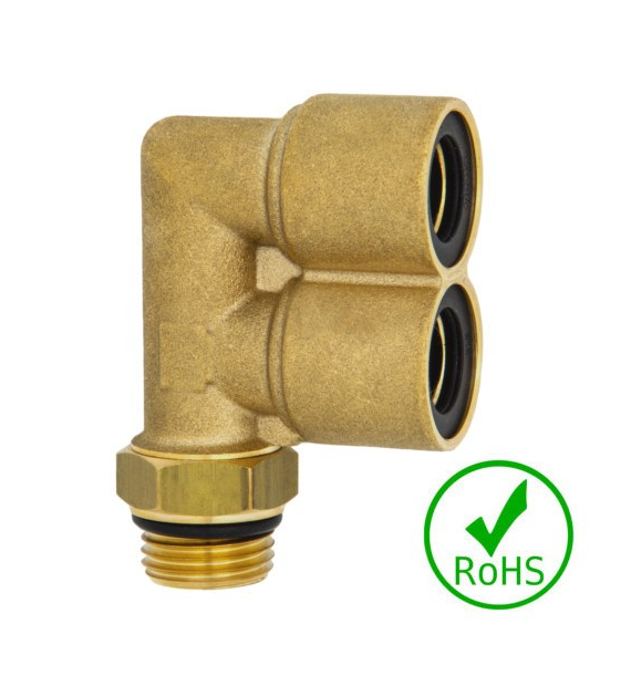 Złączka kątowa podwójna 12/9- GZ M16x1,5, mosiądz
