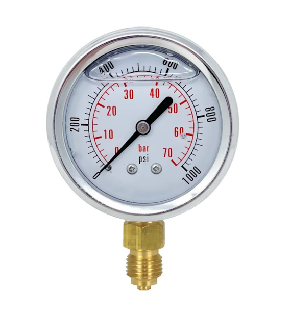 Manometr glicerynowy 0-400 bar, Ø40 mm, 1/8 BSP, przyłącze dolne (radialne)