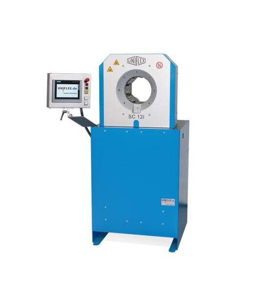 Zakuwarka elektryczna UNIFLEX z kompletem szczęk, do węży hydraulicznych 3  R15, przemysłowych 4 , siła zacisku 370 Ton, 400 VAC