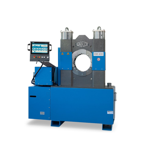 Zakuwarka produkcyjna UNIFLEX z kompletem szczęk, do węży hydraulicznych 3  R15, przemysłowych 6 , siła zacisku 375 Ton, 400 VAC