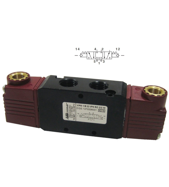 Zawór 5/3 Aircomp G-1/8, sterowanie powietrzne