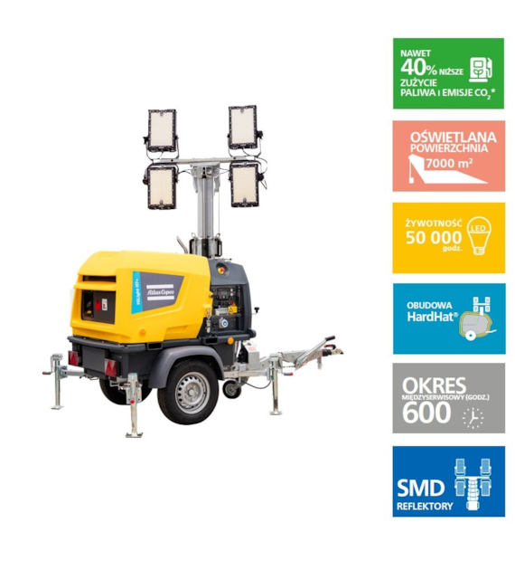 Maszt oświetleniowy Atlas Copco, silnik spalinowy