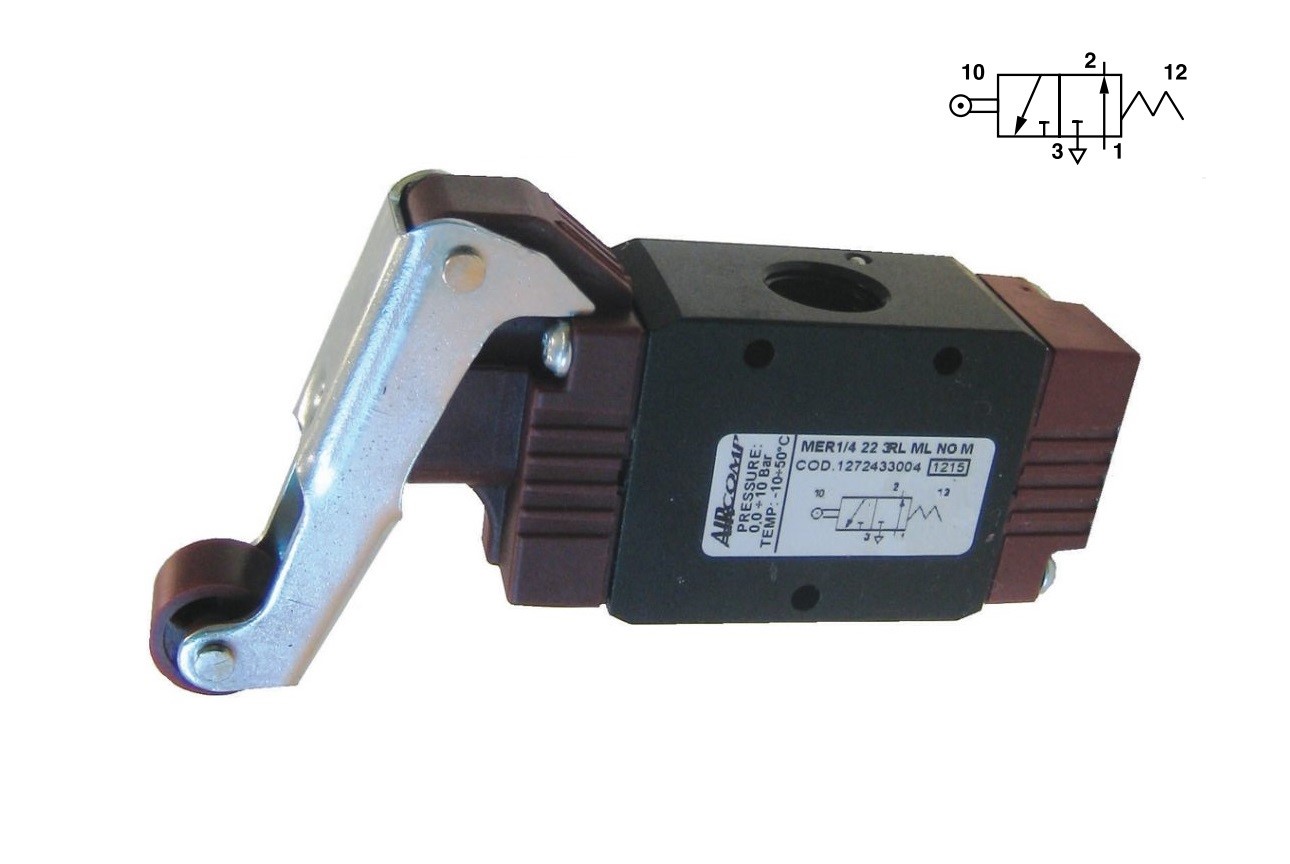 Zawór 3/2 NO Aircomp G1/4 z rolką powrót sprężyną