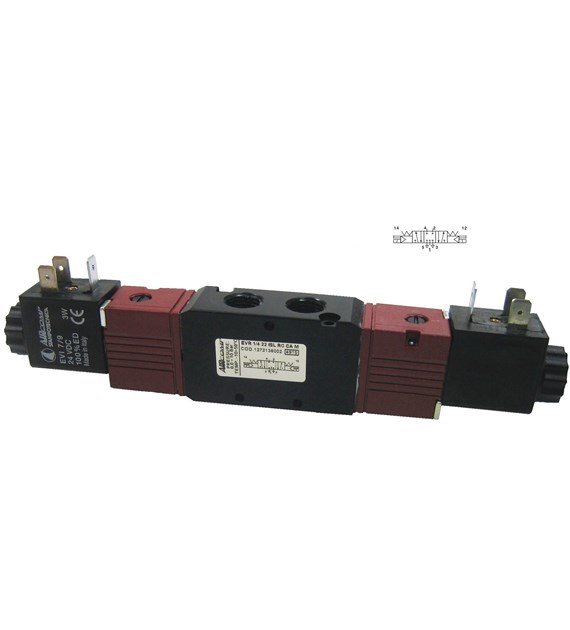 Zawór 5/3 Aircomp G-1/4, 2x24VDC środek odcięty