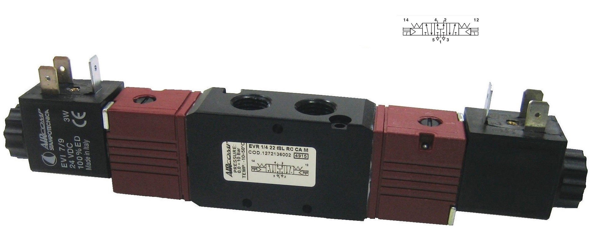 Zawór 5/3 Aircomp G-1/4, 2x24VDC środek napow.