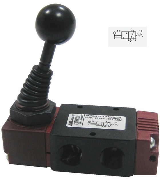 Zawór 3/2 NC Aircomp G-1/4, sterowanie dzwignią