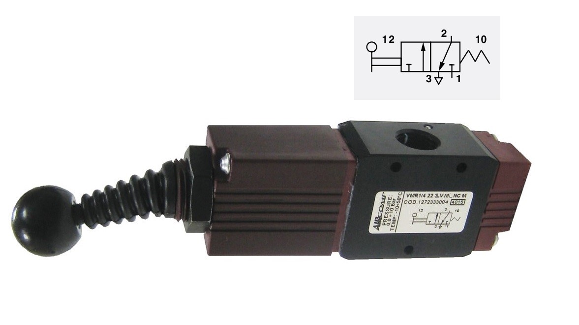 Zawór 3/2 NC Aircomp G-1/4, sterowanie dzwignią