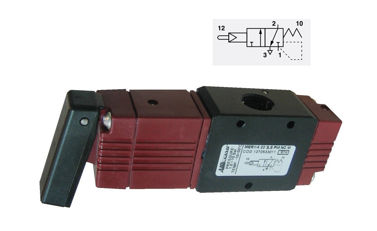 Zawór 3/2 NC Aircomp G-1/4, sterowanie dzwignią