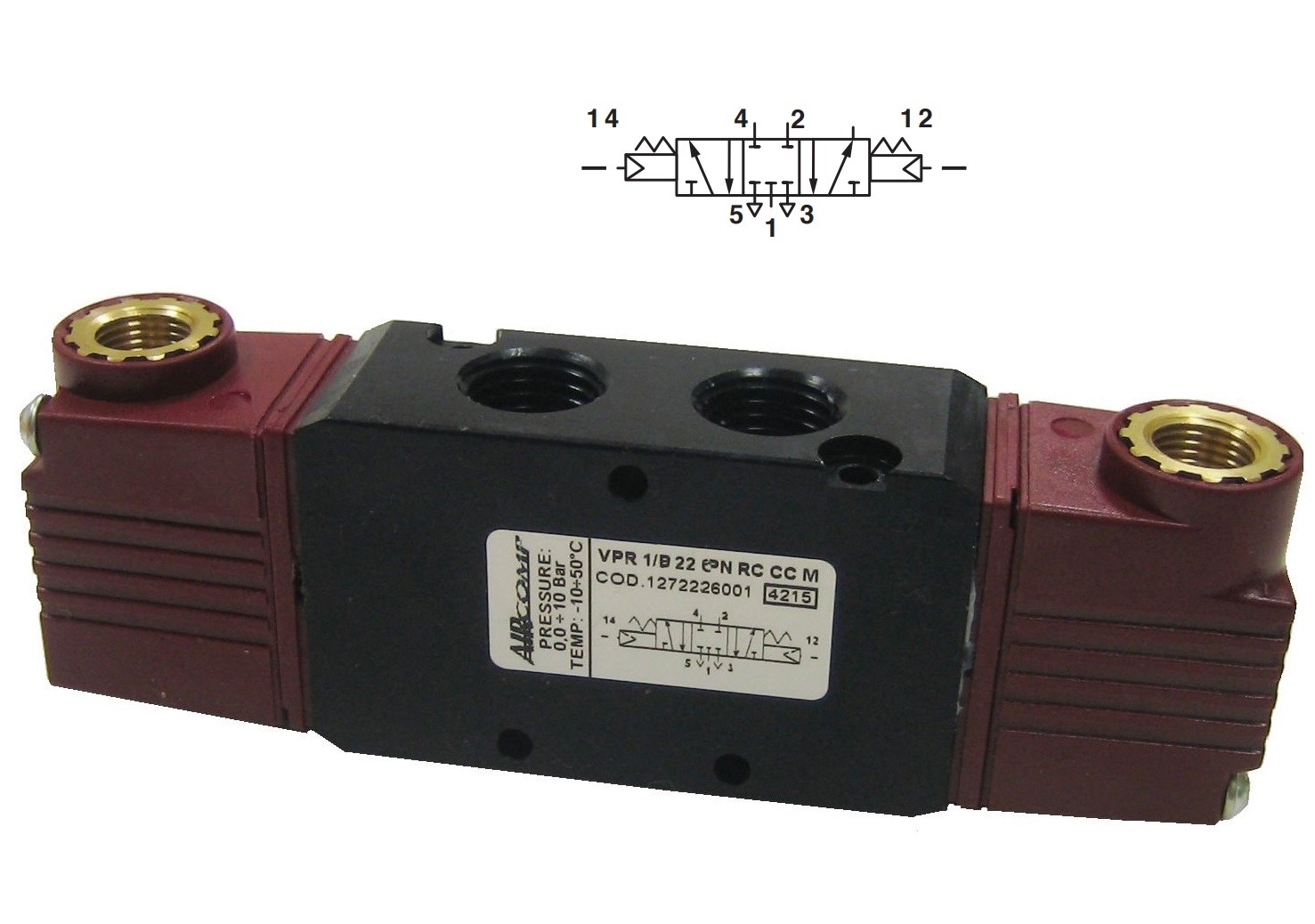 Zawór 5/3 Aircomp G-1/8, sterowanie powietrzne