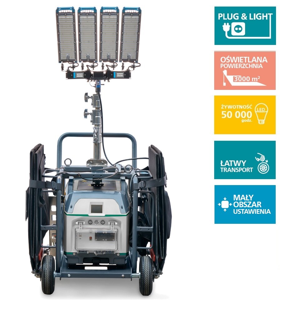 Maszt oświetleniowy Atlas Copco, energia słoneczna