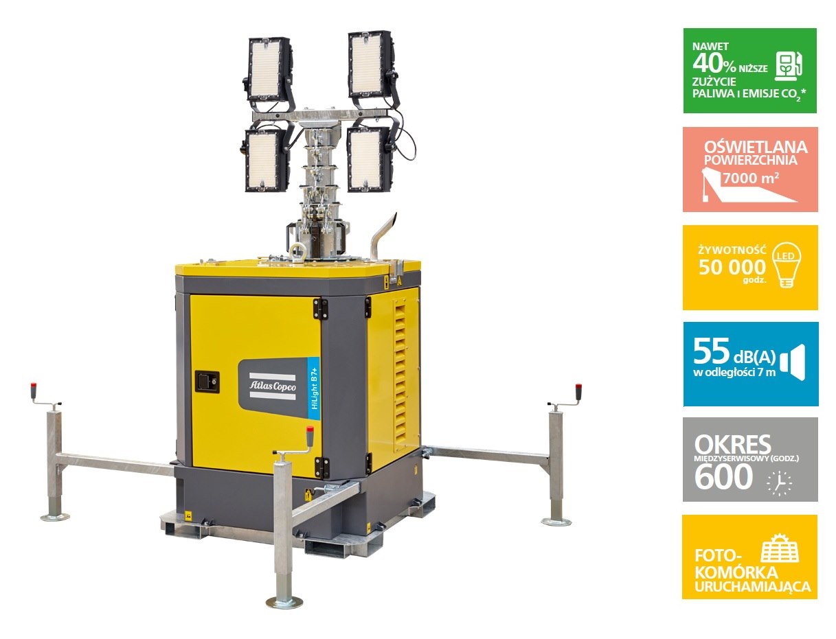 Maszt oświetleniowy Atlas Copco, silnik spalinowy